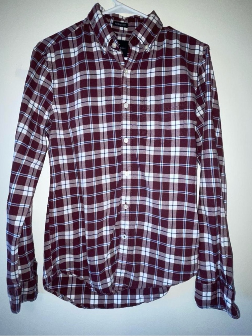 American Eagle Outfitters Burgundy & White Plaid Button-Down Shirt
